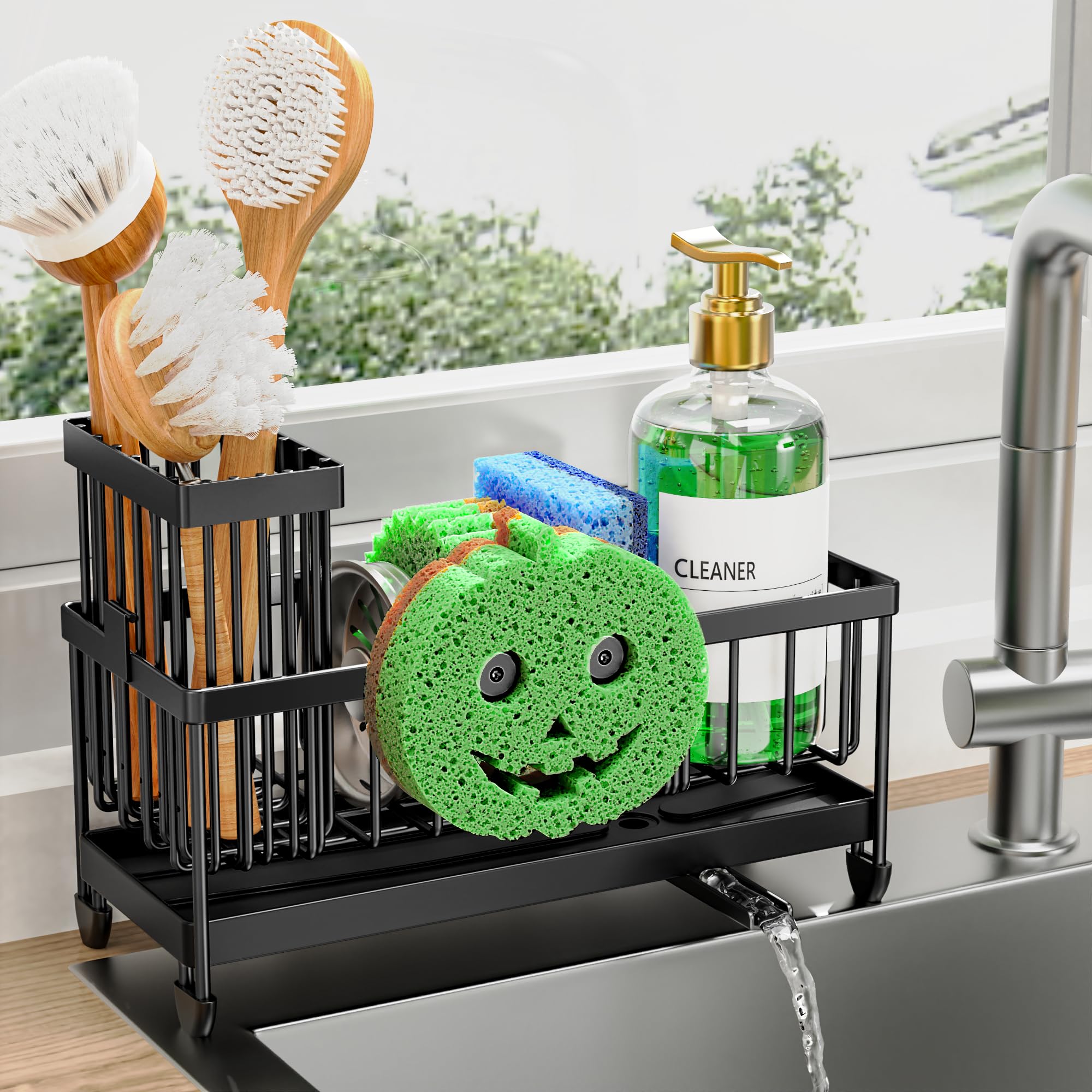 Kitchen Sink Sponge Holder with Brush Organizer