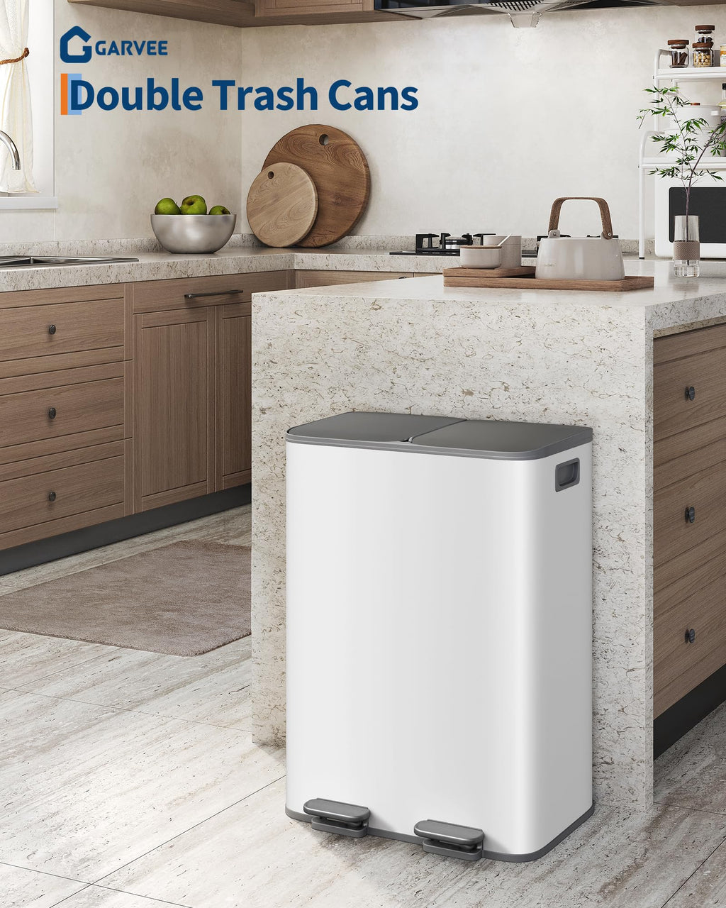 Stainless Steel Double Trash Can with Lid 10.6 Gal