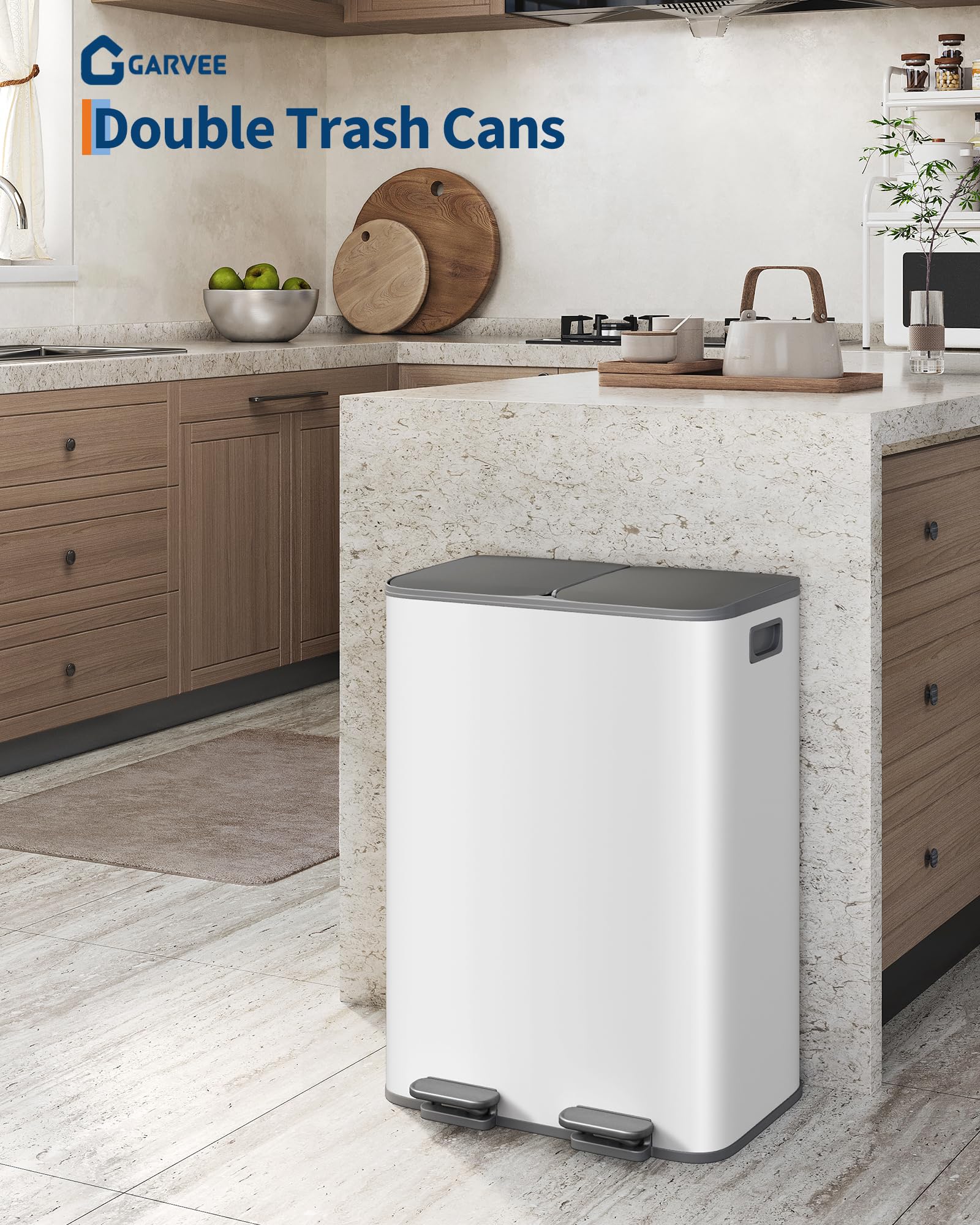 Stainless Steel Double Trash Can with Lid 10.6 Gal