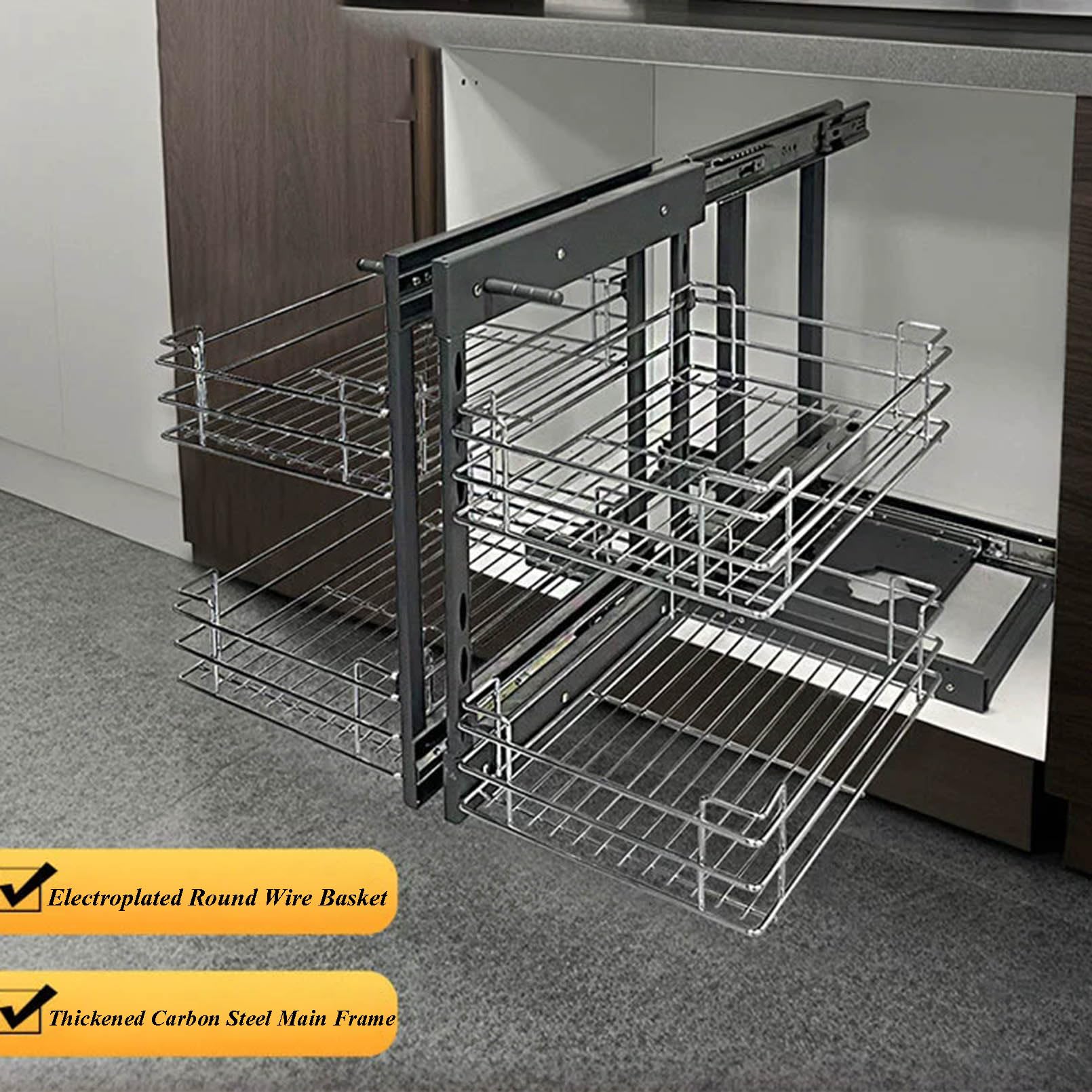Corner Pull Out Cabinet Sliding Basket Organizer Chrome