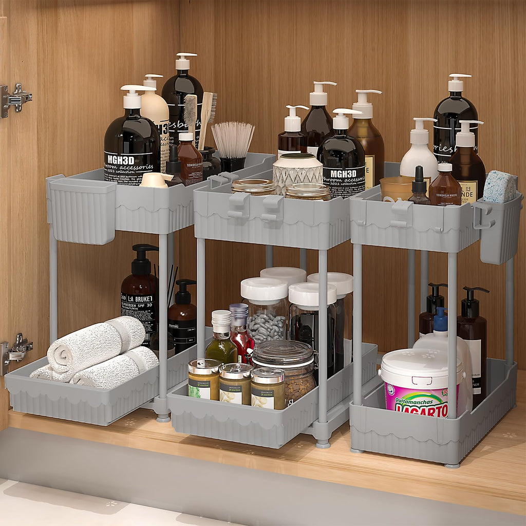 2 Tier Under Sink Organizer with Sliding Drawers 3 Pack