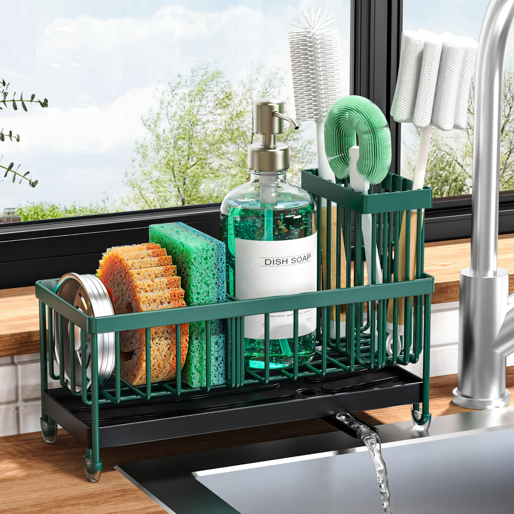 Kitchen Sink Sponge Holder with Brush Organizer