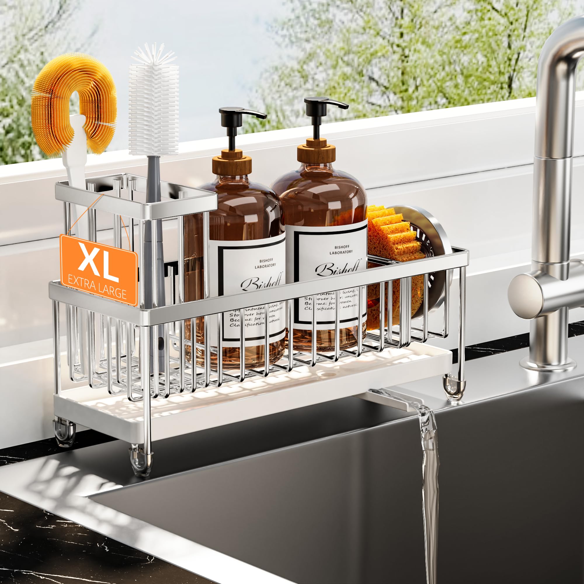 Kitchen Sink Sponge Holder with Brush Organizer