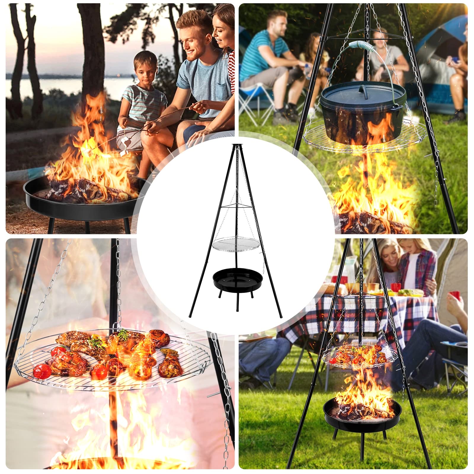 Stainless Steel Camping Tripod Grill Set