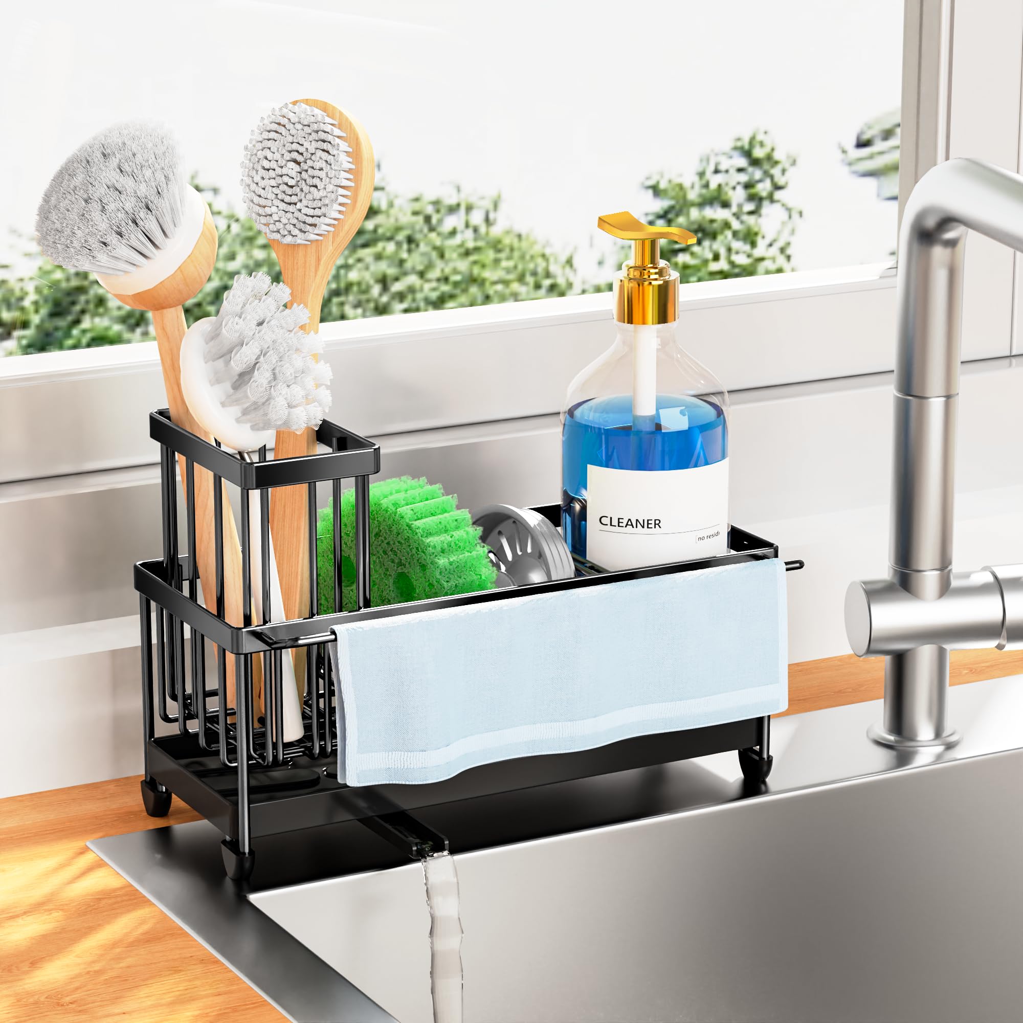 Kitchen Sink Sponge Holder with Brush Organizer