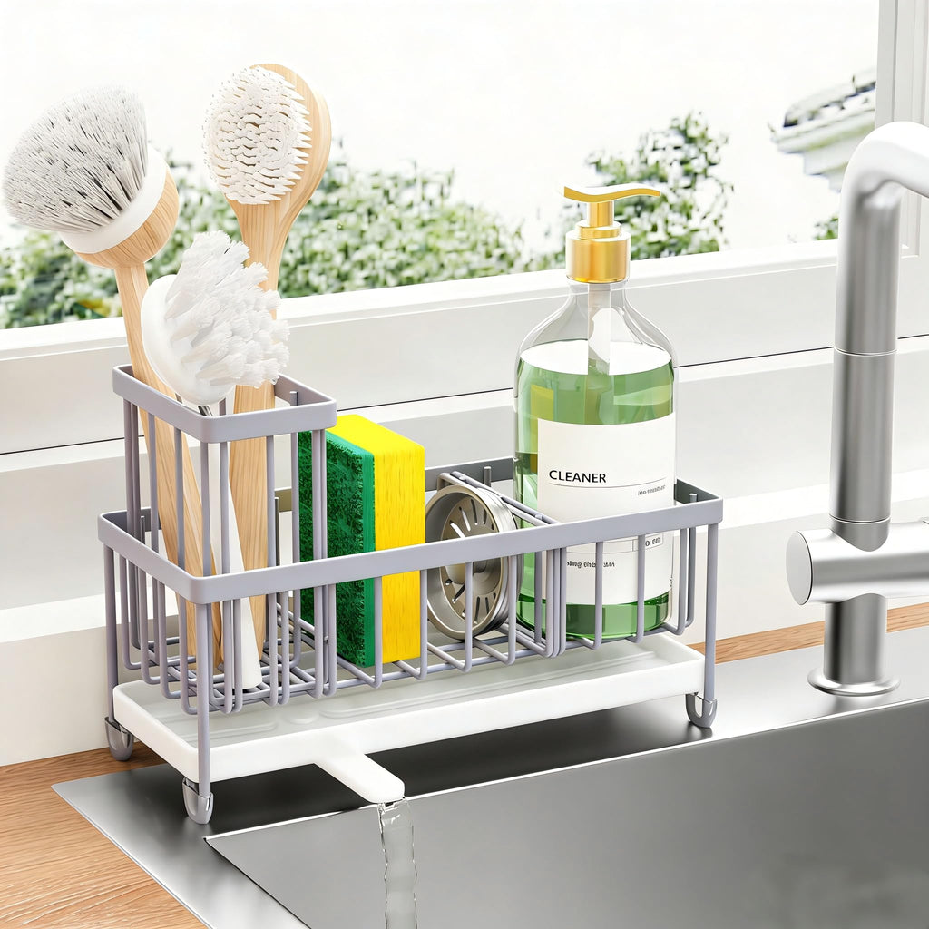 Kitchen Sink Sponge Holder with Brush Organizer
