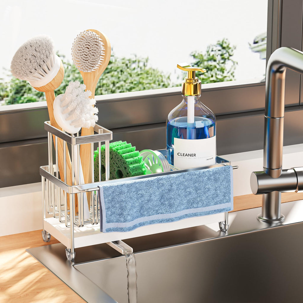 Kitchen Sink Sponge Holder with Brush Organizer