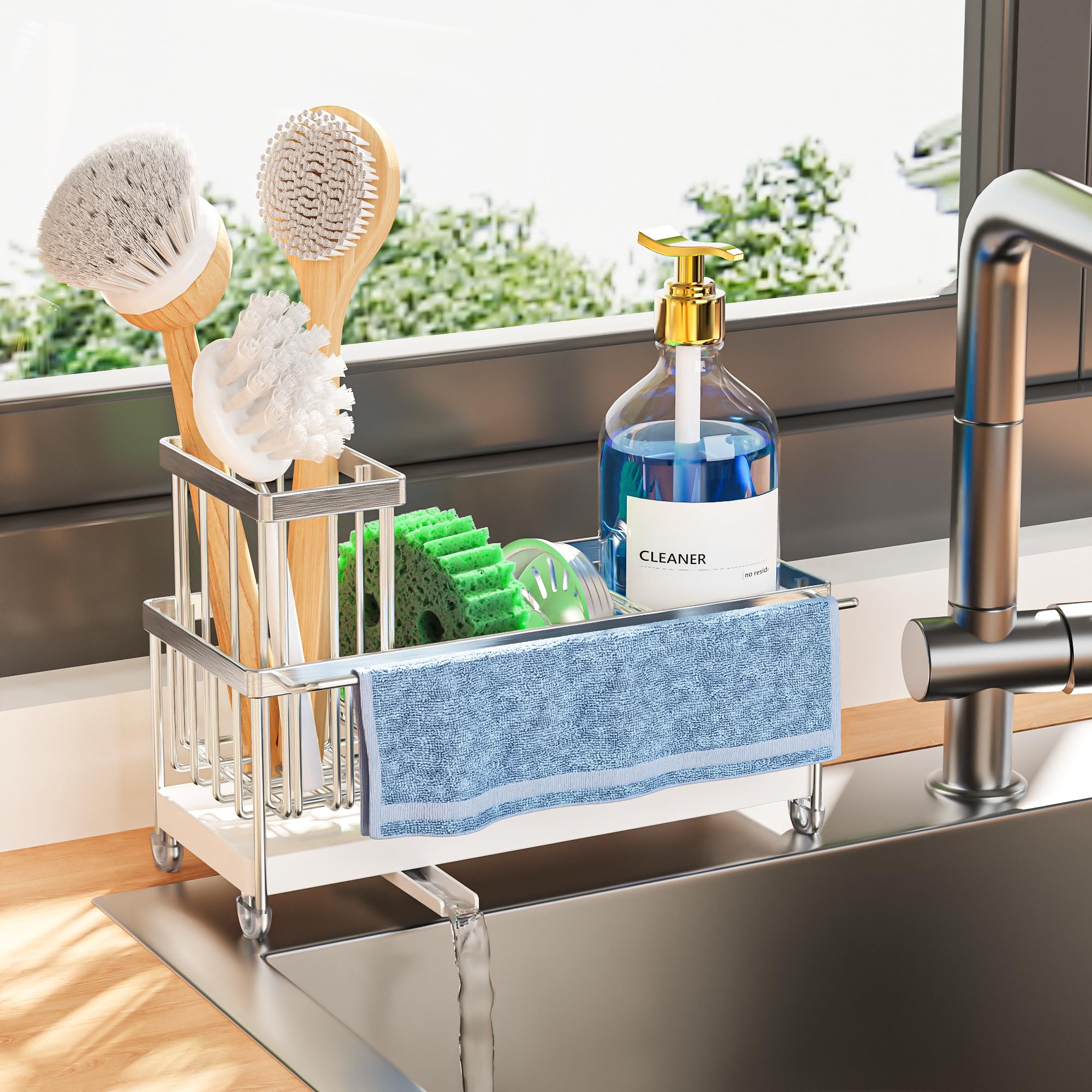 Kitchen Sink Sponge Holder with Brush Organizer