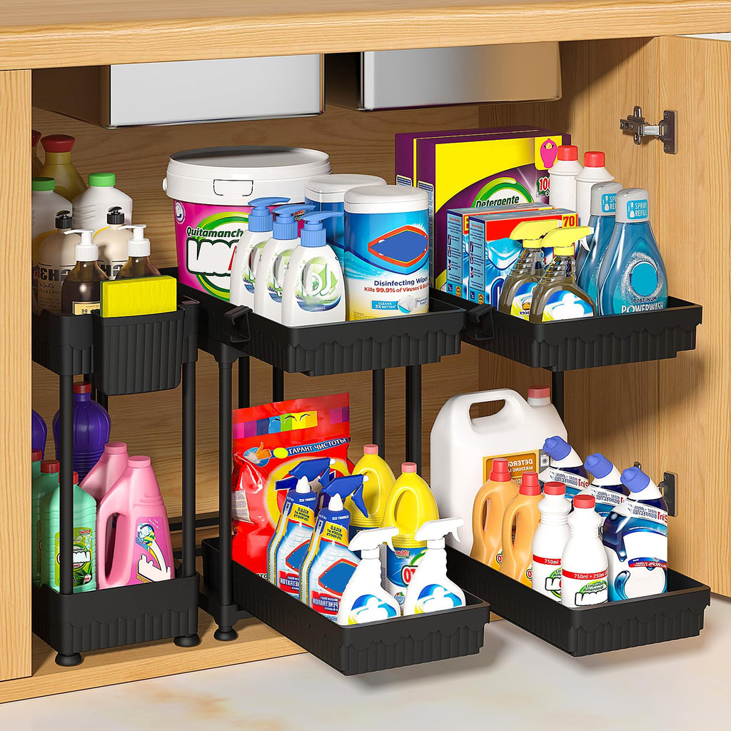 2 Tier Under Sink Organizer with Sliding Drawers 3 Pack
