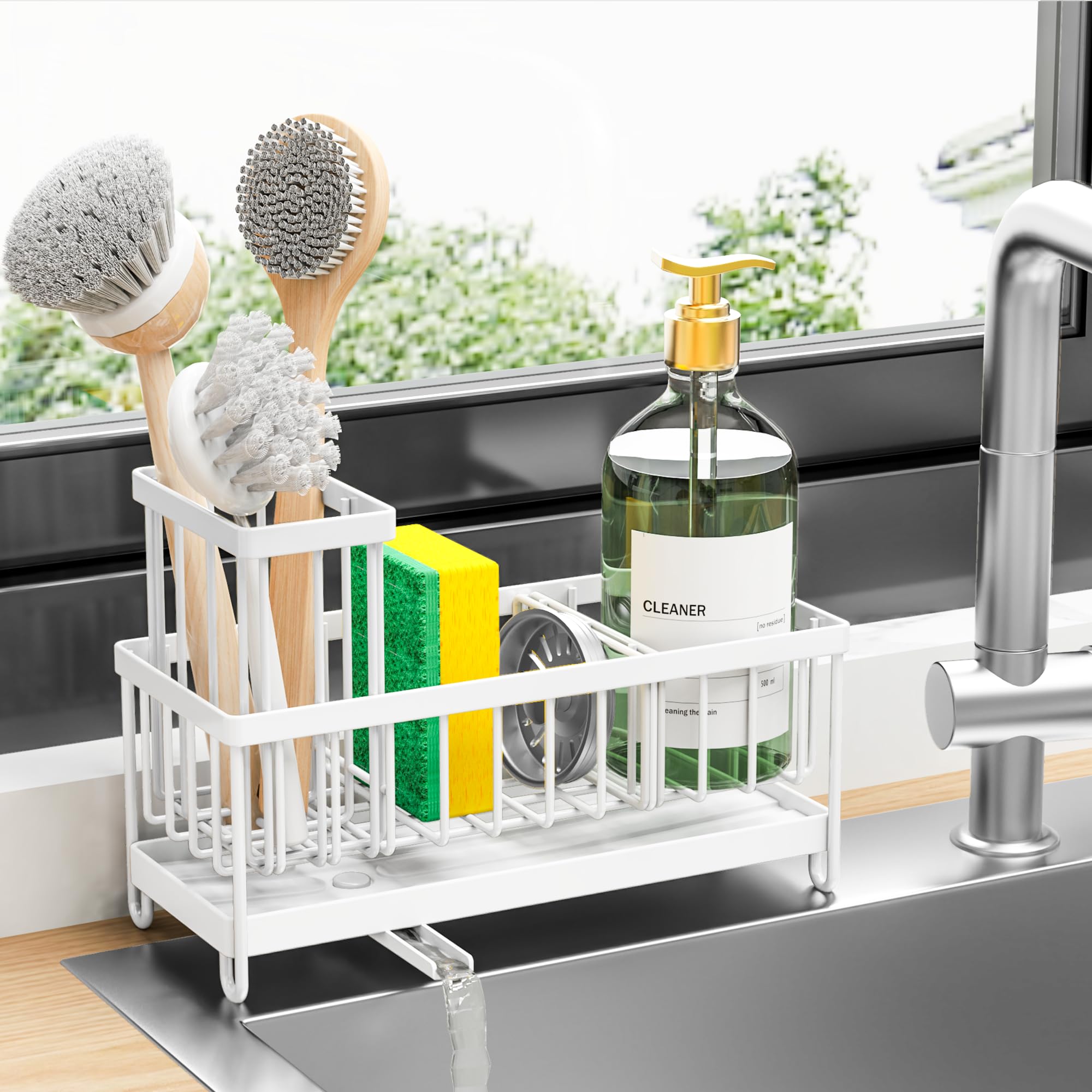 Kitchen Sink Sponge Holder with Brush Organizer