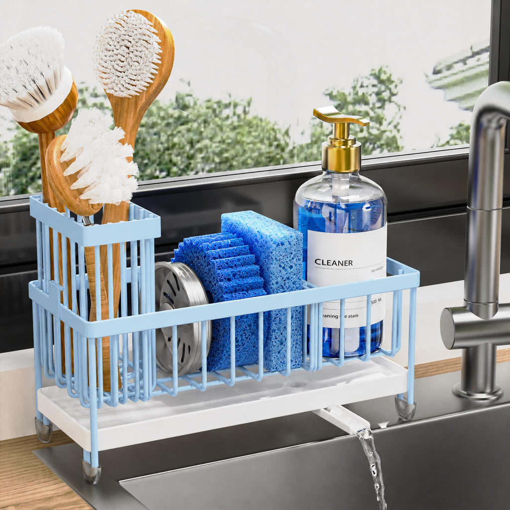 Kitchen Sink Sponge Holder with Brush Organizer