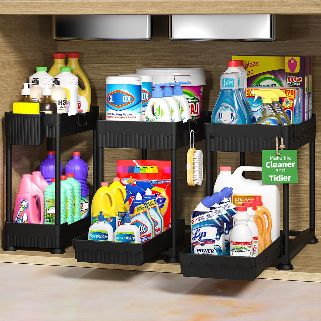 2 Tier Under Sink Organizer with Sliding Drawers 3 Pack
