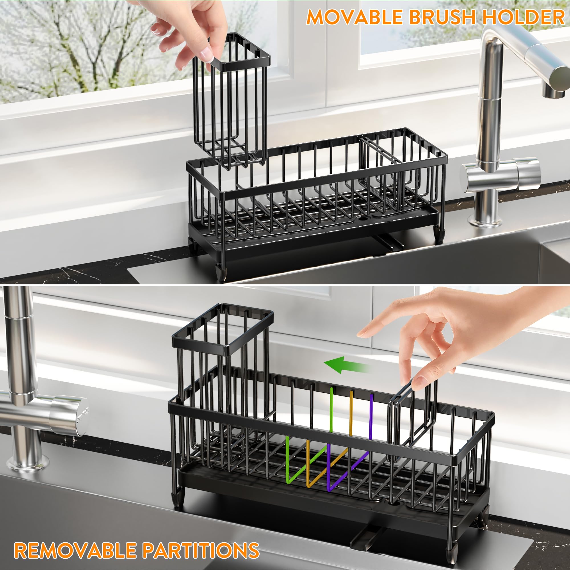 Kitchen Sink Sponge Holder with Brush Organizer