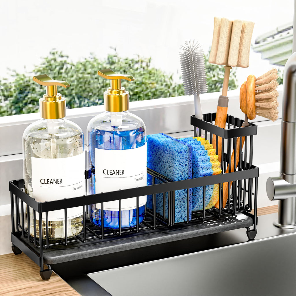 Kitchen Sink Sponge Holder with Brush Organizer