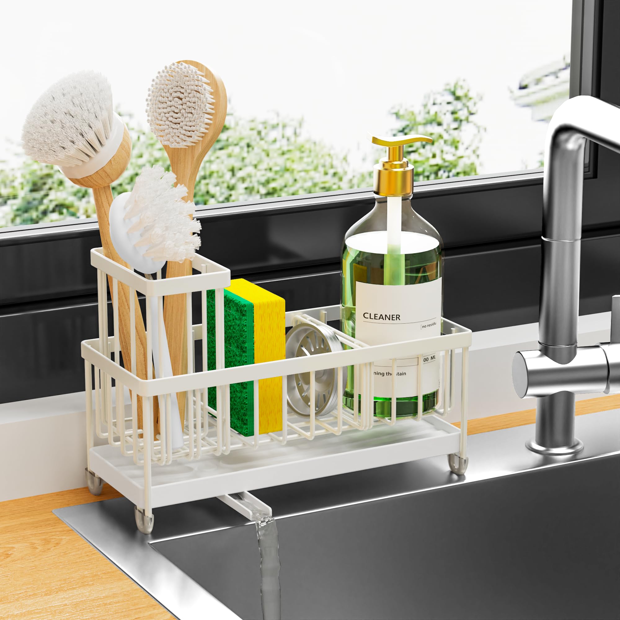 Kitchen Sink Sponge Holder with Brush Organizer