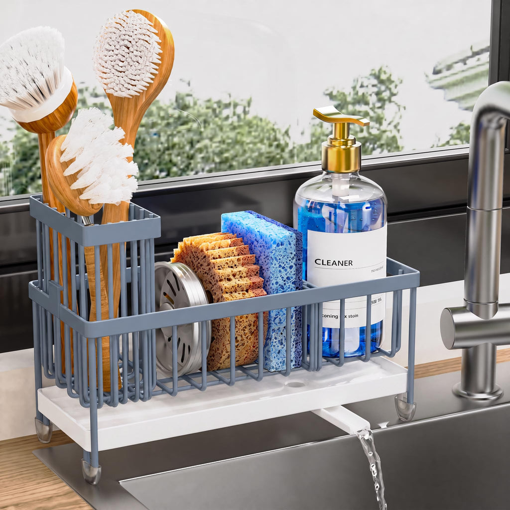 Kitchen Sink Sponge Holder with Brush Organizer