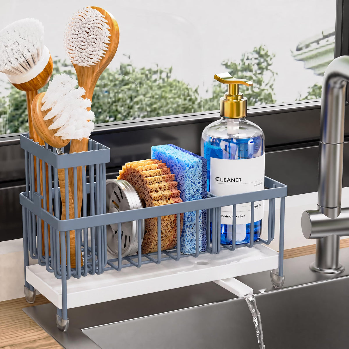 Kitchen Sink Sponge Holder with Brush Organizer
