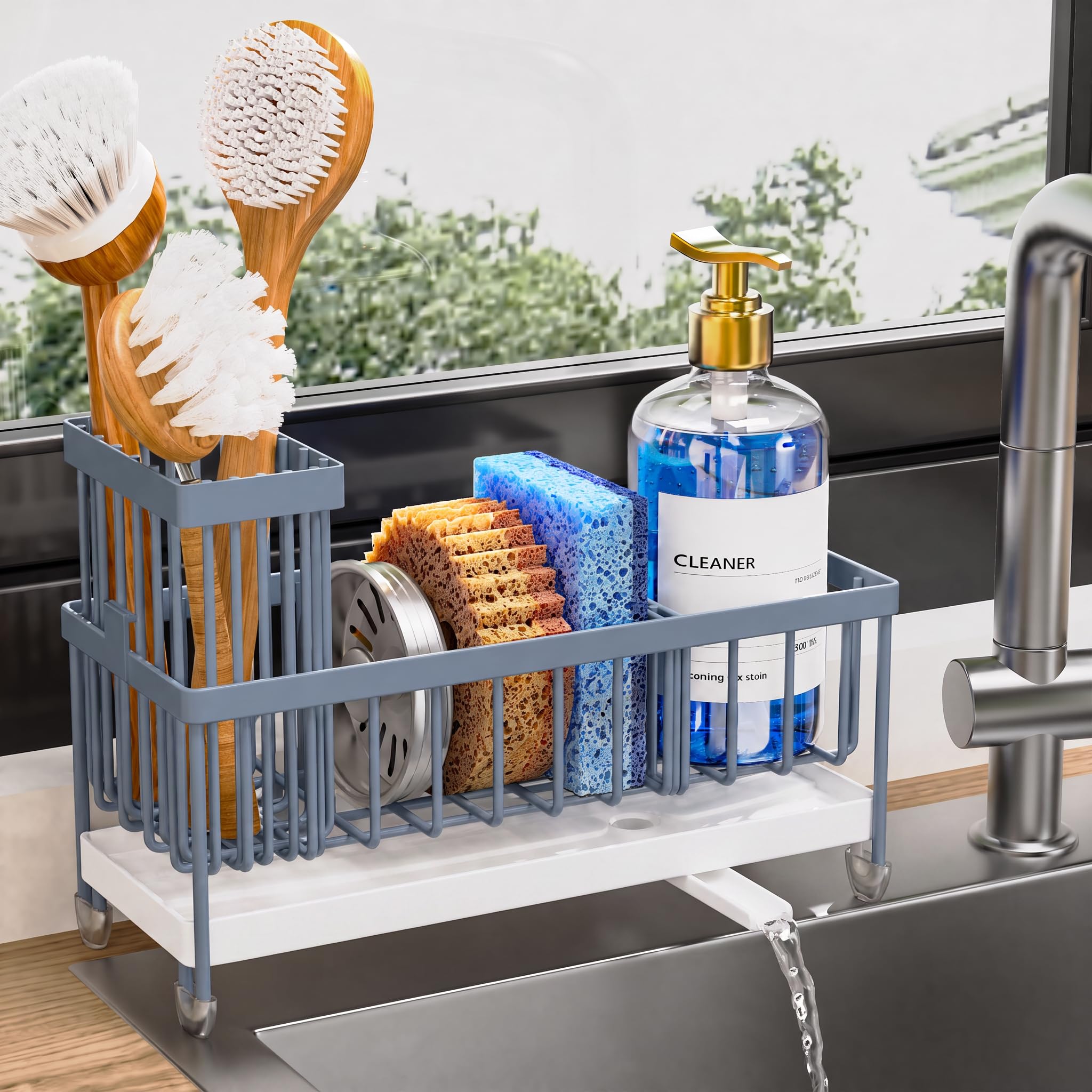 Kitchen Sink Sponge Holder with Brush Organizer