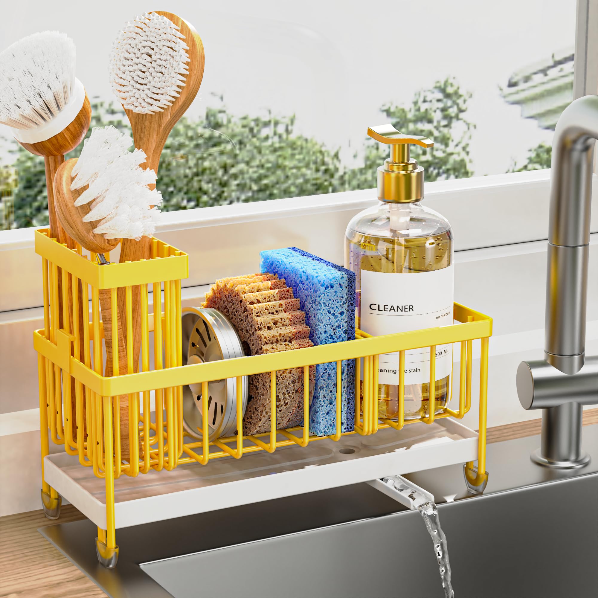 Kitchen Sink Sponge Holder with Brush Organizer