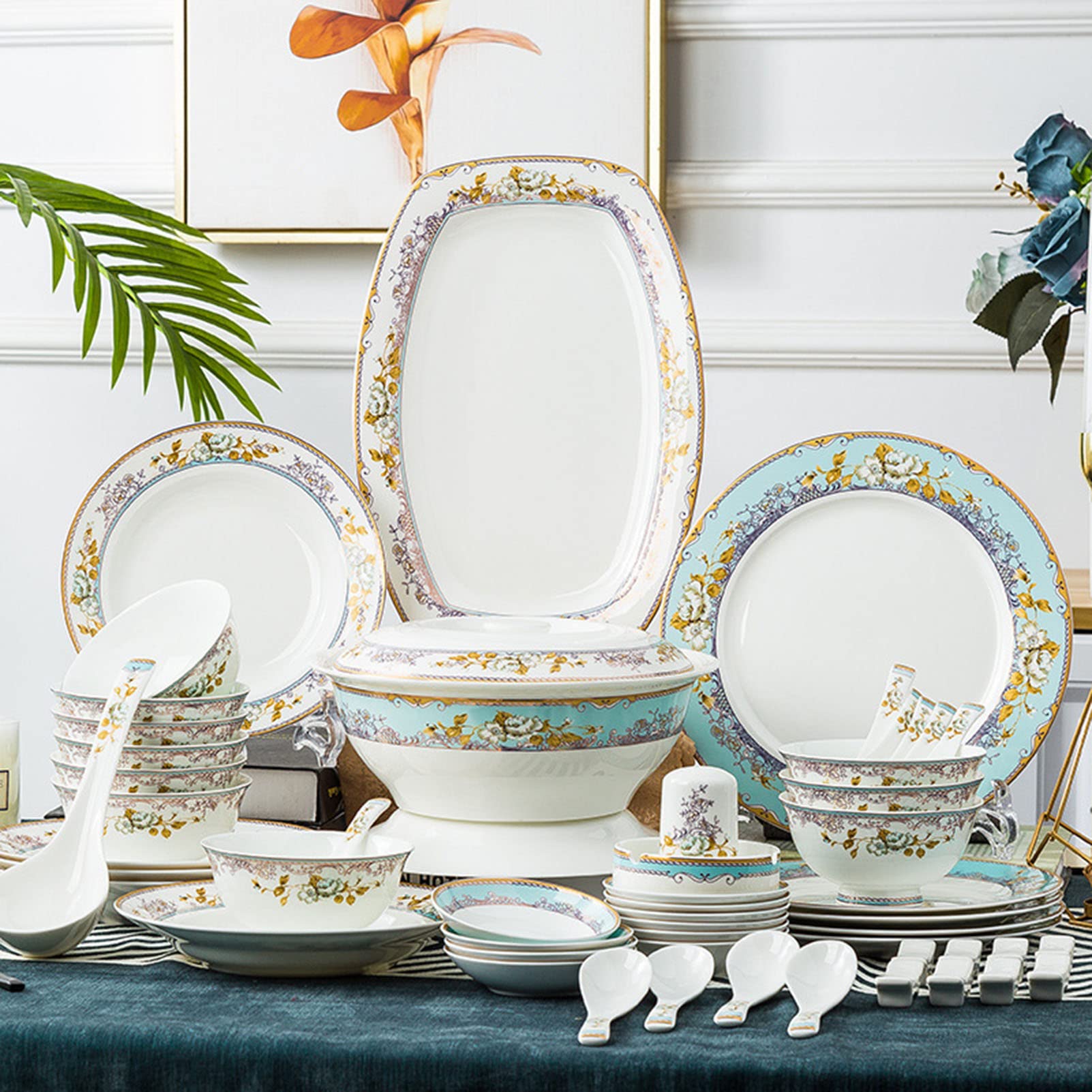 56 Piece Bone China Dinnerware Set Nordic Ceramic Tableware Set