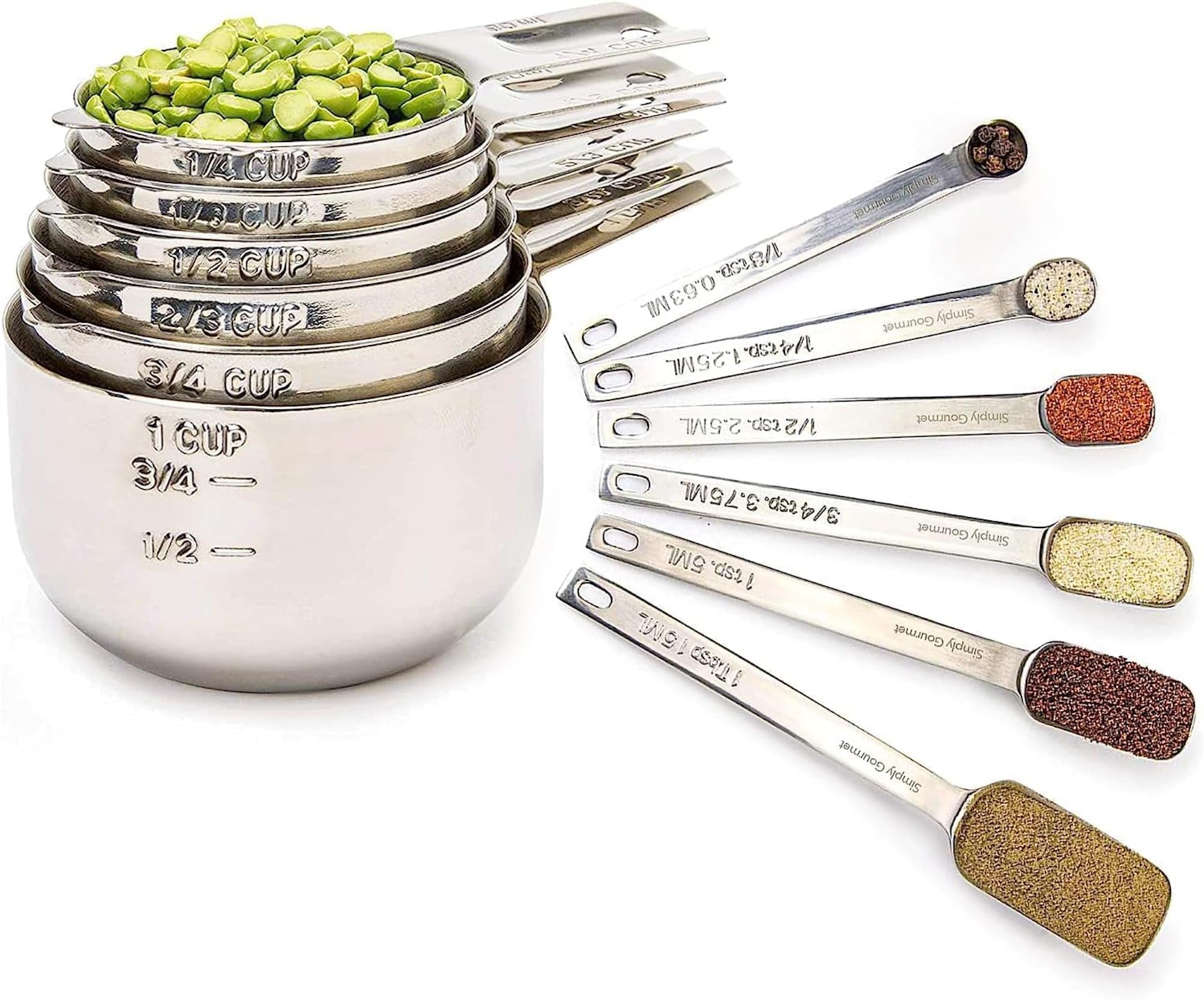 Stainless Steel Measuring Cups and Spoons Set 12 Piece