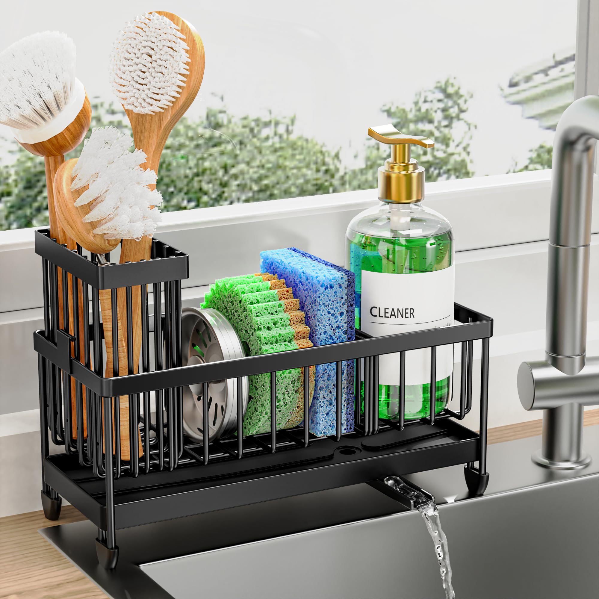 Kitchen Sink Sponge Holder with Brush Organizer